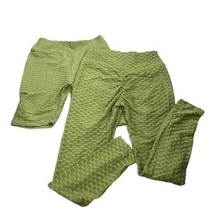 Green Honeycomb workout pants/shorts bundle